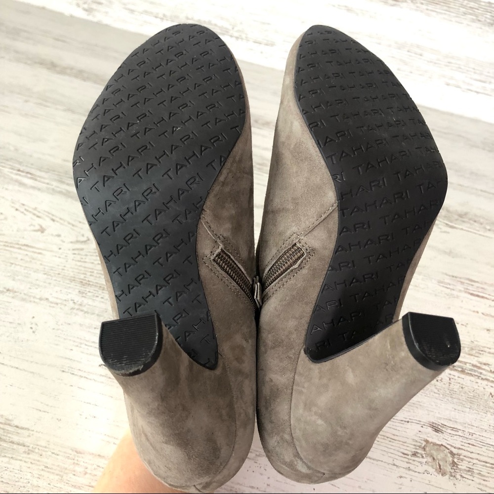 TAHARI Taupe Suede Rosalee Braid Ankle Booties 8 - Picture 10 of 13